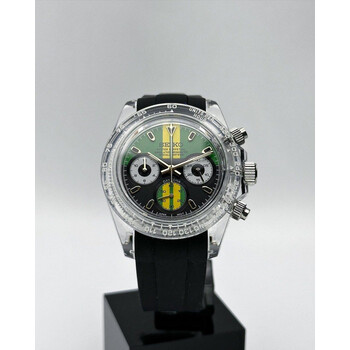 Custom Seiko Mod • Clear Plastic Racing Green Daytona Quartz Chronograph • 39.5mm